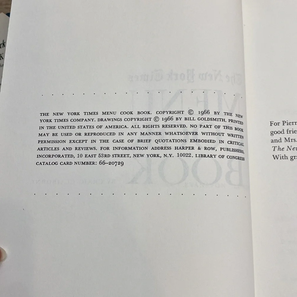 Vintage 66’ The‎ New York Times Menu Cookbook